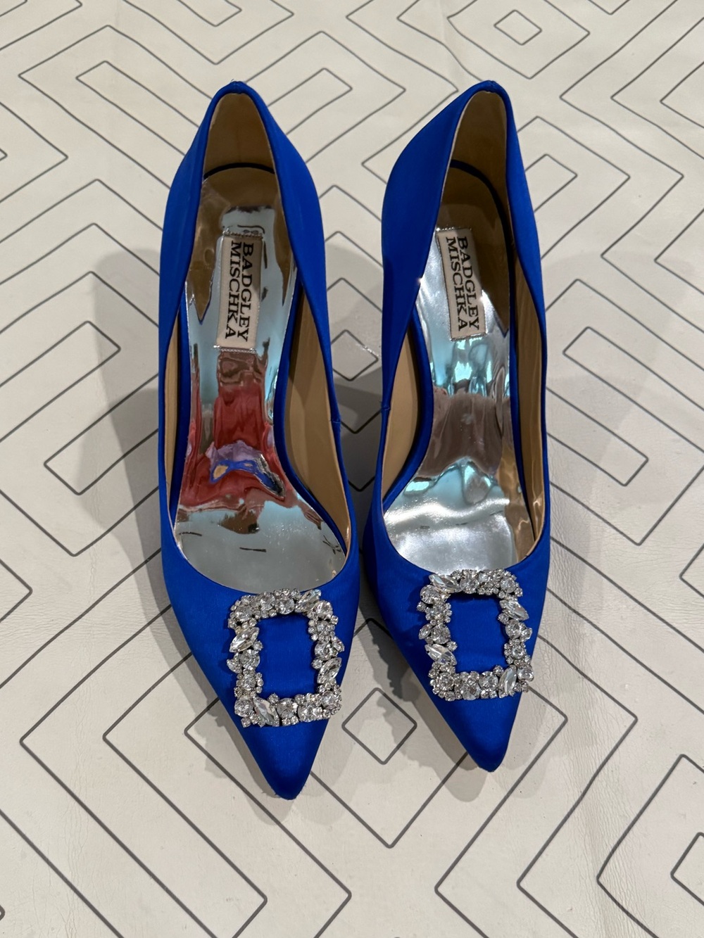 Badgley Mischka Royal Blue Pointed Toe Embellished Heels